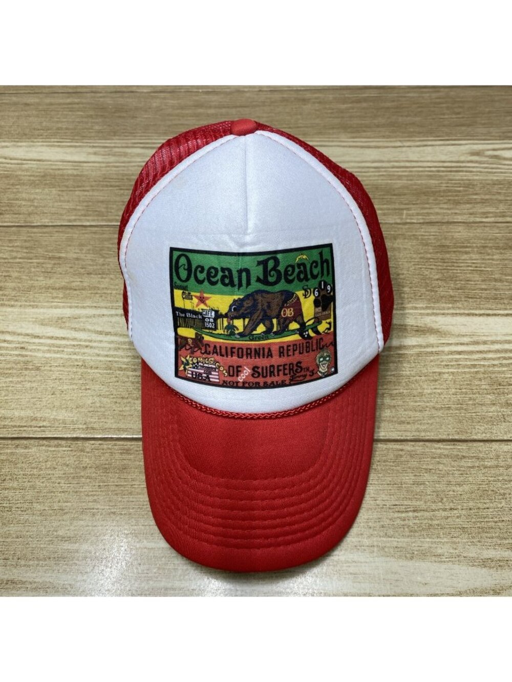 Ocean Beach California Surfers Hat Men Trucker Mesh Cap Adjustable Strap US Flag
